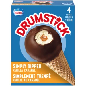 Nestlé Drumstick Frozen Dessert Cones Simply Dipped Vanilla Caramel 4 x 135 ml