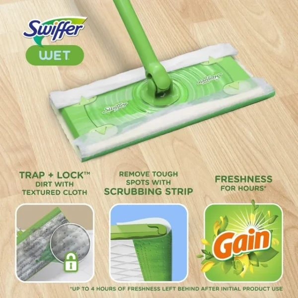 Swiffer Sweep + Mop, Wet Pads Refill, Floor Cleaner, Cleaning Cloths, Gain, 12 Count - Image 2