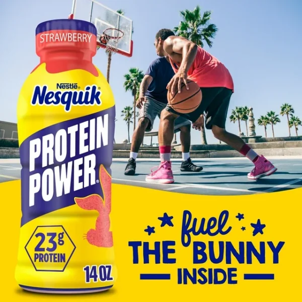 Nesquik Protein Power, Strawberry Flavored Protein Milk Beverage, 14 oz Bottle - Image 3