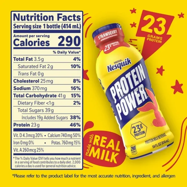 Nesquik Protein Power, Strawberry Flavored Protein Milk Beverage, 14 oz Bottle - Image 4