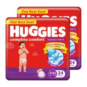 Huggies Complete Comfort Wonder Pants | Pant Style Baby Diapers XXL Size, 48 Count |Fastest Absorbing Diaper, Patented Dry Xpert Channel, Ideal for 15 to 25 Kgs