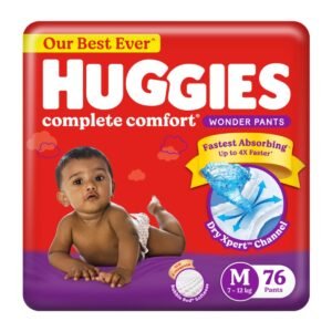 Huggies Complete Comfort Wonder Pants | Pant Style Baby Diapers M Size, 76 Count | Fastest Absorbing Diaper, Patented Dry Xpert Channel, Ideal for 7 to 12 Kgs
