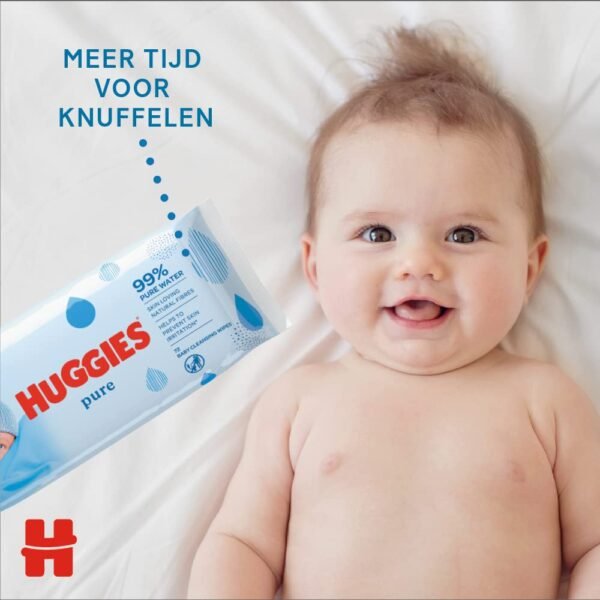 Huggies Pure Baby Wipes - Pack of 10 (10 x 56 Packs, Total 560 Wipes) - Image 4