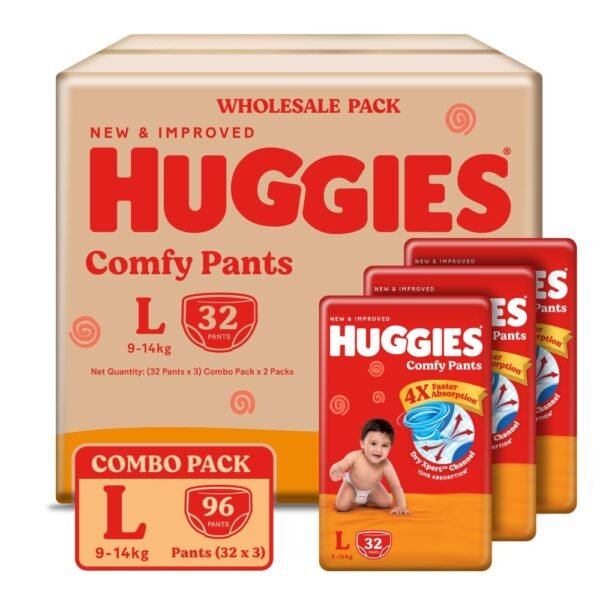 Huggies Comfy Pants Baby Diaper, Large (L) Size (9-14 Kgs), Pack of 96 - Image 3