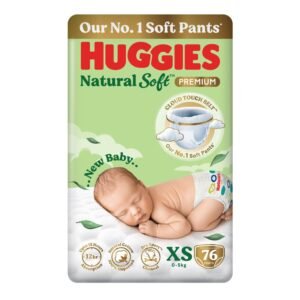 Huggies Natural Soft Premium Baby Diaper Pants, Our No.1 Soft Pants, Newborn/Extra Small (XS) Size (0-5 Kgs), Pack of 76 | Cloud Softness All over with 1st Cloud Touch Belt
