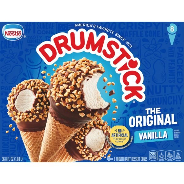 Nestle Drumstick Original Vanilla Sundae Cones, 8 Count Box, 36.8 Ounce - Image 2