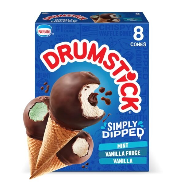 Drumstick, Simply Dipped Variety (Vanilla, Vanilla Fudge, Mint), 8 Count (Frozen)