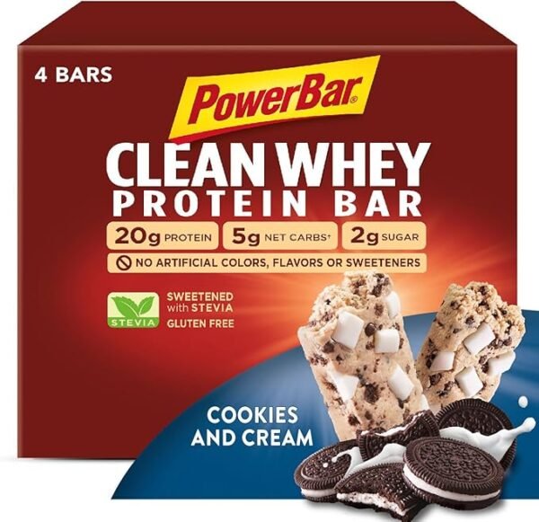 PowerBar Clean Whey Bar, Cookies and Cream, 2.12 oz Bar, (4 Count)