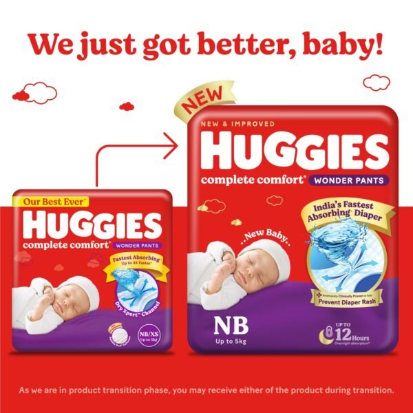 Huggies Complete Comfort Wonder Pants | Pant Style Baby Diapers New Born / XS Size, 24 Count |Fastest Absorbing Diaper, Patented Dry Xpert Channel, Ideal for 0-5 Kgs - Image 2