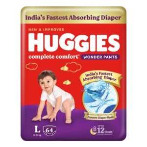 Huggies Complete Comfort Wonder Pants | Pant Style Baby Diapers Large Size, 64 Count | Fastest Absorbing Diaper, Prevents Diaper Rash, Ideal for 9 to 14 Kgs
