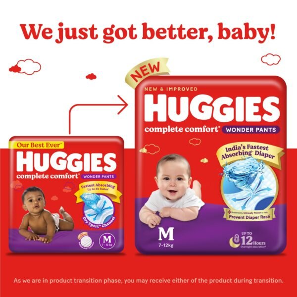 Huggies Complete Comfort Wonder Pants | Pant Style Baby Diapers M Size, 100 Count |Fastest Absorbing Diaper, Patented Dry Xpert Channel, Ideal for 7 to 12 Kgs - Image 2