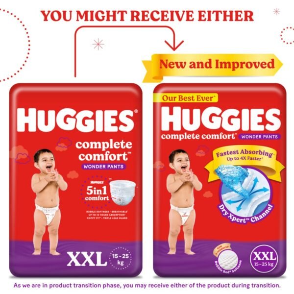 Huggies Complete Comfort Wonder Pants | Pant Style Baby Diapers XXL Size, 48 Count |Fastest Absorbing Diaper, Patented Dry Xpert Channel, Ideal for 15 to 25 Kgs - Image 2