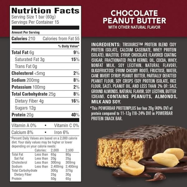 PowerBar Protein Plus Bar, Chocolate Peanut Butter, 2.12 Ounce (15 Count) (Packaging May Vary) - Image 6