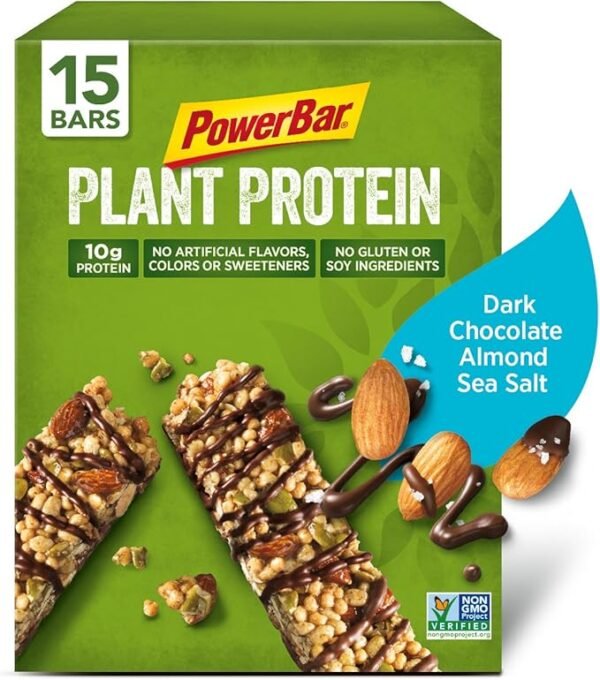PowerBar, Plant Protein Bar, Dark Chocolate Almond & Sea Salt, 1.76 oz Bar, (15 Count)