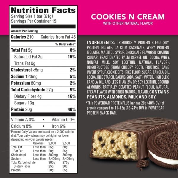 PowerBar Protein Plus Bar, Cookies & Cream, 2.15 Ounce (Pack of 15) - Image 2