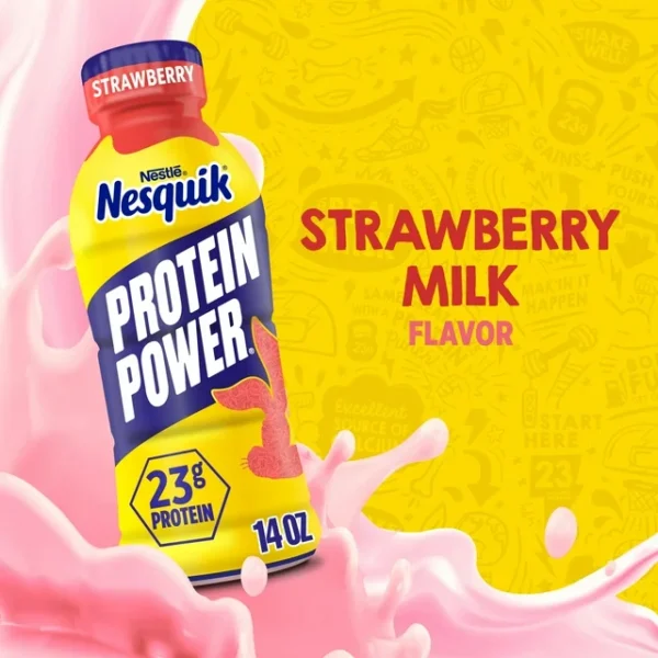 Nesquik Protein Power, Strawberry Flavored Protein Milk Beverage, 14 oz Bottle - Image 2